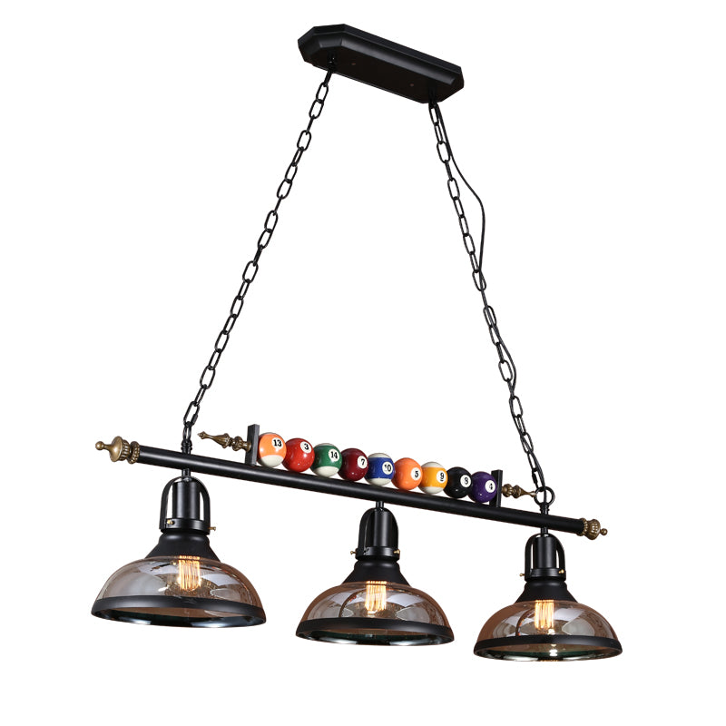 Black 3-Light Suspension Lamp Industrial Metal Linear Island Light with Shade and Billiard Balls Clearhalo 'Ceiling Lights' 'Island Lights' Lighting' 2468335