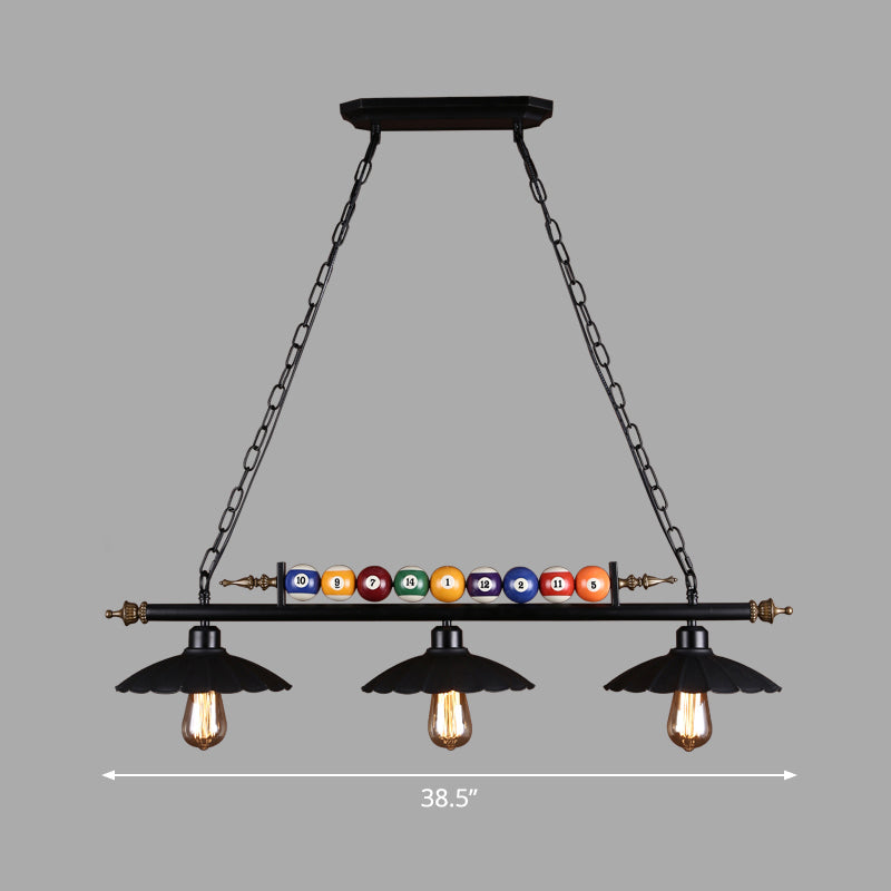Black 3-Light Suspension Lamp Industrial Metal Linear Island Light with Shade and Billiard Balls Clearhalo 'Ceiling Lights' 'Island Lights' Lighting' 2468336