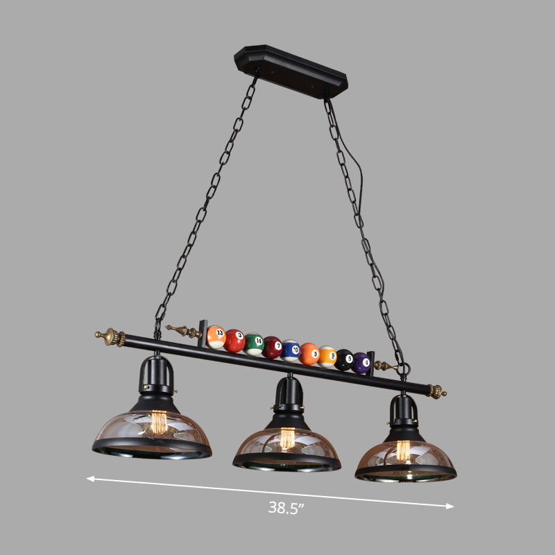 Black 3-Light Suspension Lamp Industrial Metal Linear Island Light with Shade and Billiard Balls Clearhalo 'Ceiling Lights' 'Island Lights' Lighting' 2468337