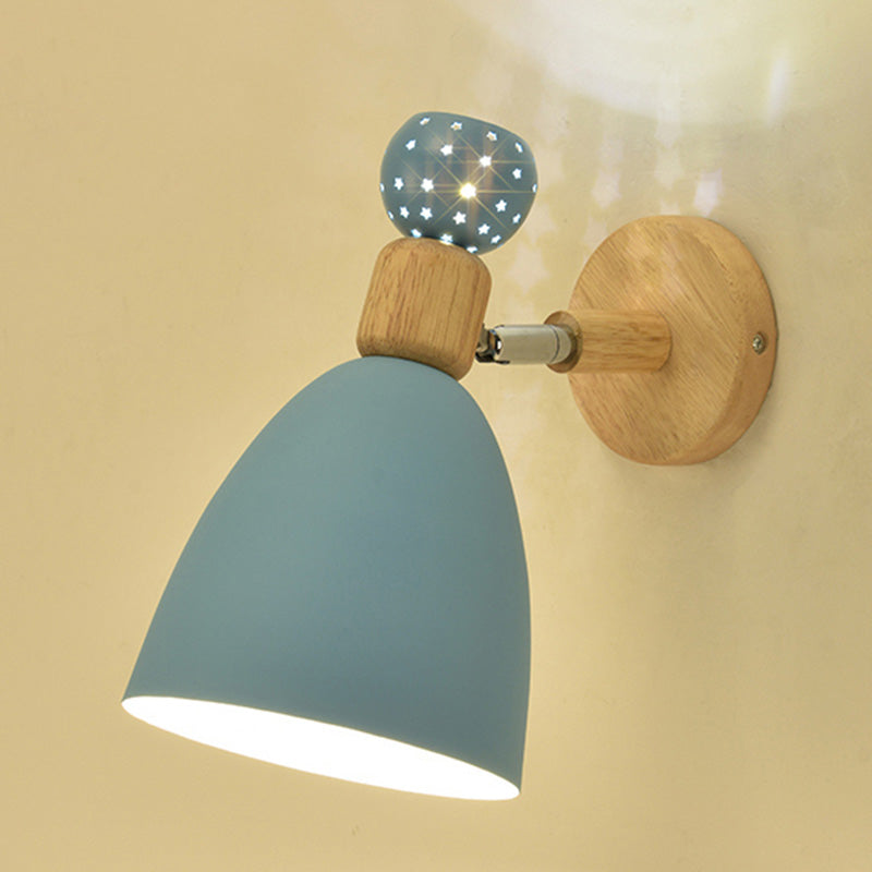 Creative Macaron Bell Wall Mount Light Metal 2-Light Bedside Wall Sconce with Star Cutouts Blue Rotatable Clearhalo 'Wall Lamps & Sconces' 'Wall Lights' Lighting' 2468359