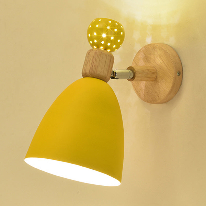 Creative Macaron Bell Wall Mount Light Metal 2-Light Bedside Wall Sconce with Star Cutouts Yellow Rotatable Clearhalo 'Wall Lamps & Sconces' 'Wall Lights' Lighting' 2468365