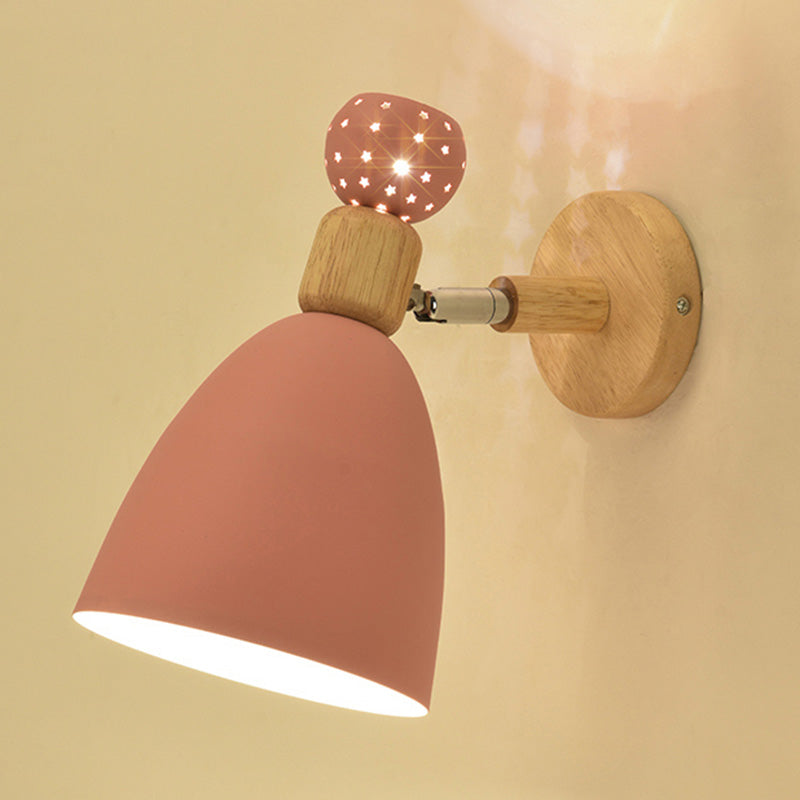 Creative Macaron Bell Wall Mount Light Metal 2-Light Bedside Wall Sconce with Star Cutouts Pink Rotatable Clearhalo 'Wall Lamps & Sconces' 'Wall Lights' Lighting' 2468367