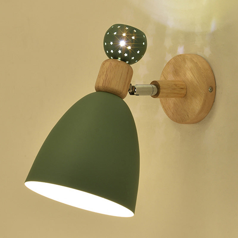 Creative Macaron Bell Wall Mount Light Metal 2-Light Bedside Wall Sconce with Star Cutouts Green Rotatable Clearhalo 'Wall Lamps & Sconces' 'Wall Lights' Lighting' 2468368