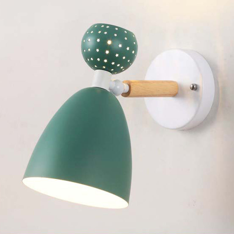 Creative Macaron Bell Wall Mount Light Metal 2-Light Bedside Wall Sconce with Star Cutouts Green Non-rotatable Clearhalo 'Wall Lamps & Sconces' 'Wall Lights' Lighting' 2468369