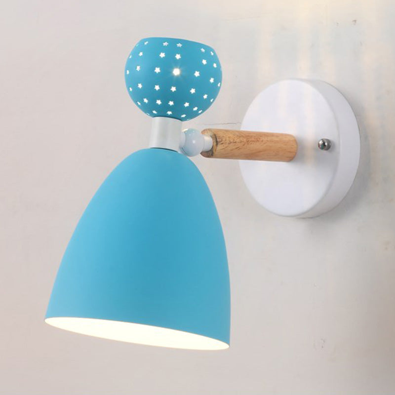 Creative Macaron Bell Wall Mount Light Metal 2-Light Bedside Wall Sconce with Star Cutouts Blue Non-rotatable Clearhalo 'Wall Lamps & Sconces' 'Wall Lights' Lighting' 2468371