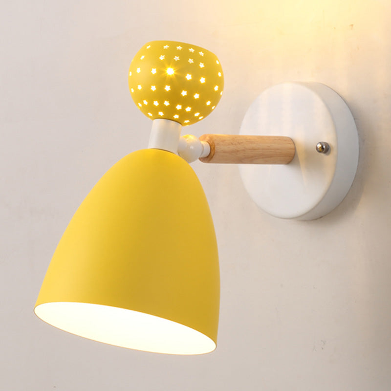 Creative Macaron Bell Wall Mount Light Metal 2-Light Bedside Wall Sconce with Star Cutouts Yellow Non-rotatable Clearhalo 'Wall Lamps & Sconces' 'Wall Lights' Lighting' 2468372