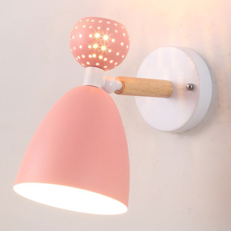 Creative Macaron Bell Wall Mount Light Metal 2-Light Bedside Wall Sconce with Star Cutouts Pink Non-rotatable Clearhalo 'Wall Lamps & Sconces' 'Wall Lights' Lighting' 2468374