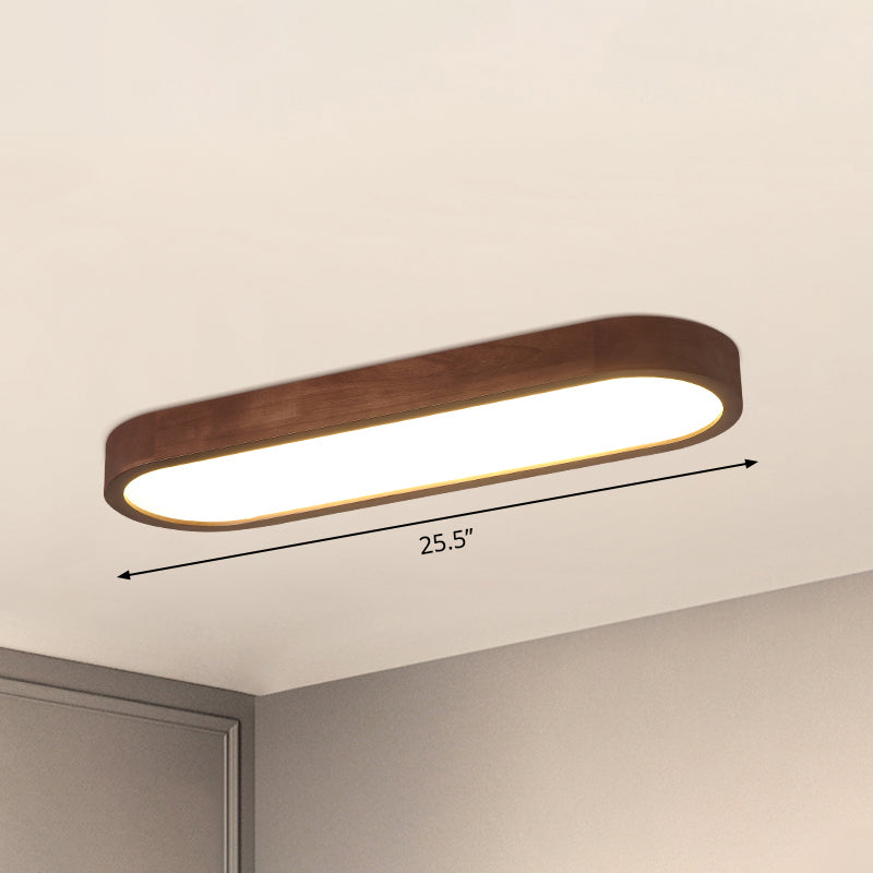 Oblong Surface Mounted Led Ceiling Light Simplicity Wooden Brown Flush  Mount Light for Aisle - Clearhalo