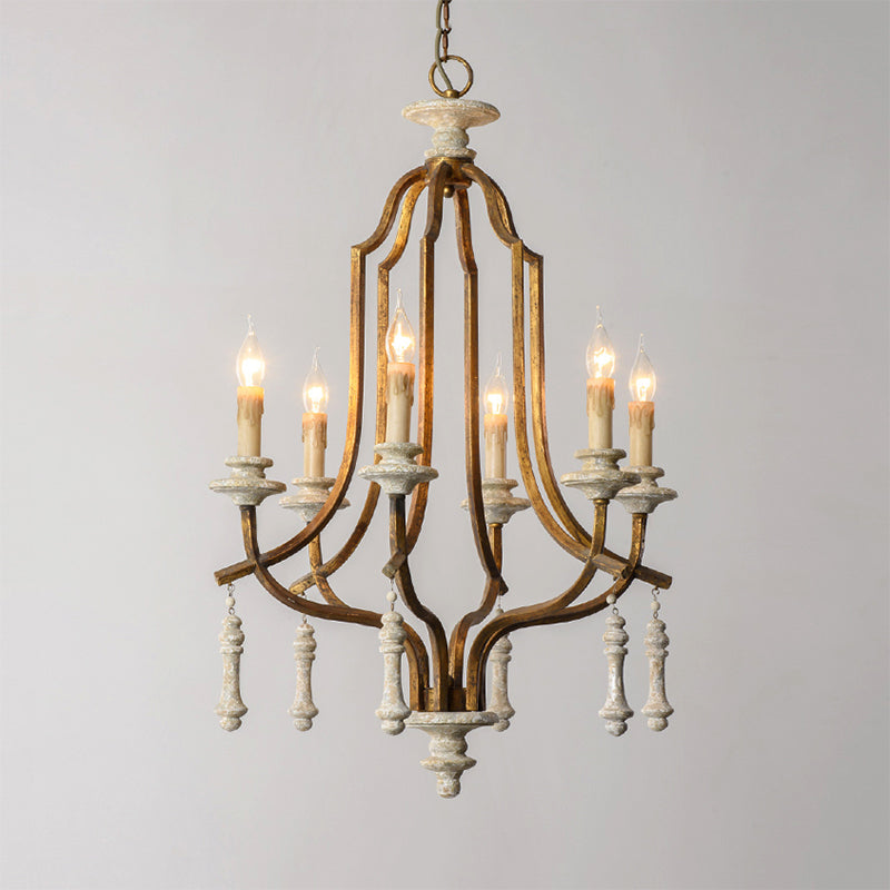 Metal Candelabra Chandelier Lamp Farmhouse 6-Head Living Room Pendant Ceiling Light in Antique Brass/Rust Clearhalo 'Ceiling Lights' 'Chandeliers' Lighting' options 246850