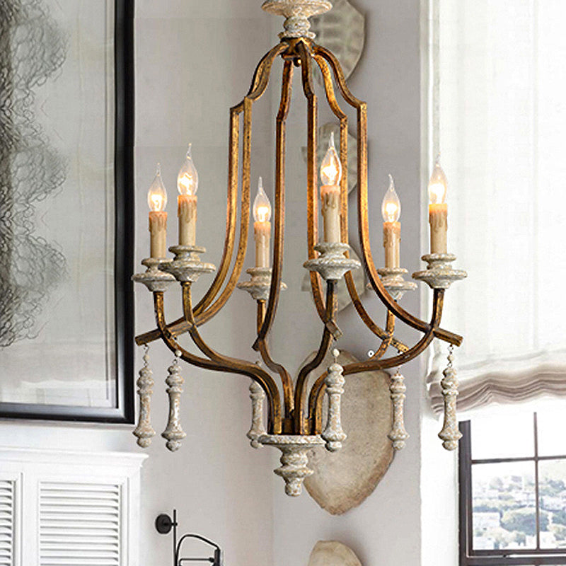 Metal Candelabra Chandelier Lamp Farmhouse 6-Head Living Room Pendant Ceiling Light in Antique Brass/Rust Clearhalo 'Ceiling Lights' 'Chandeliers' Lighting' options 246851