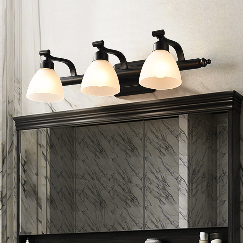 Black Finish Vanity Lamp Countryside Opal Frosted Glass Bell Wall Sconce Lighting for Bathroom Clearhalo 'Vanity Lights' 'Wall Lights' Lighting' 2468514