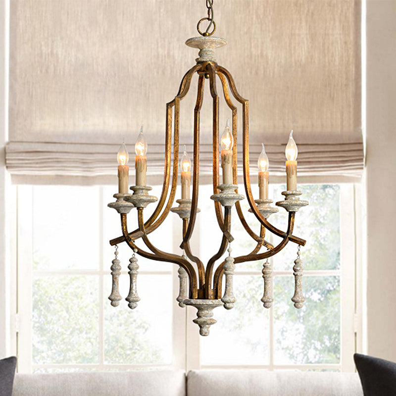 Metal Candelabra Chandelier Lamp Farmhouse 6-Head Living Room Pendant Ceiling Light in Antique Brass/Rust Clearhalo 'Ceiling Lights' 'Chandeliers' Lighting' options 246852