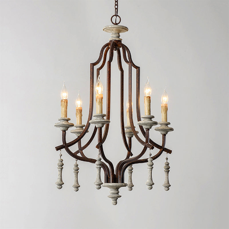 Metal Candelabra Chandelier Lamp Farmhouse 6-Head Living Room Pendant Ceiling Light in Antique Brass/Rust Clearhalo 'Ceiling Lights' 'Chandeliers' Lighting' options 246854