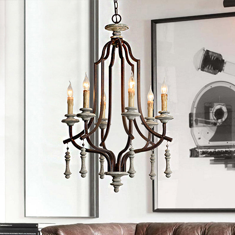 Metal Candelabra Chandelier Lamp Farmhouse 6-Head Living Room Pendant Ceiling Light in Antique Brass/Rust Clearhalo 'Ceiling Lights' 'Chandeliers' Lighting' options 246855