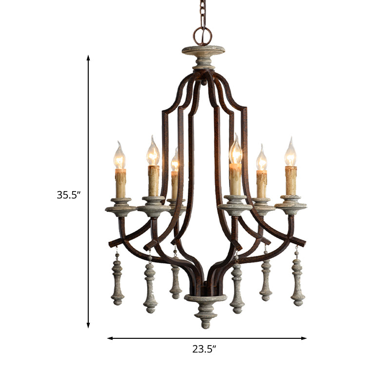 Metal Candelabra Chandelier Lamp Farmhouse 6-Head Living Room Pendant Ceiling Light in Antique Brass/Rust Clearhalo 'Ceiling Lights' 'Chandeliers' Lighting' options 246856