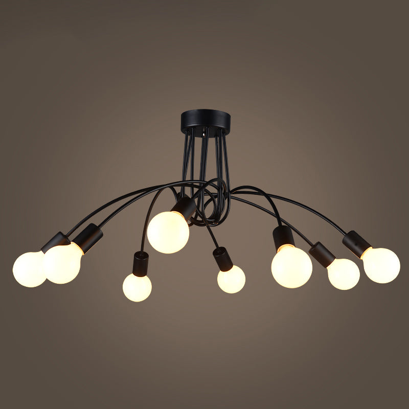 Metal Arched Semi-Flush Ceiling Light Industrial 8 Bulbs Restaurant Flush Mount Fixture in Black Clearhalo 'Ceiling Lights' 'Close To Ceiling Lights' 'Close to ceiling' 'Semi-flushmount' Lighting' 2468561