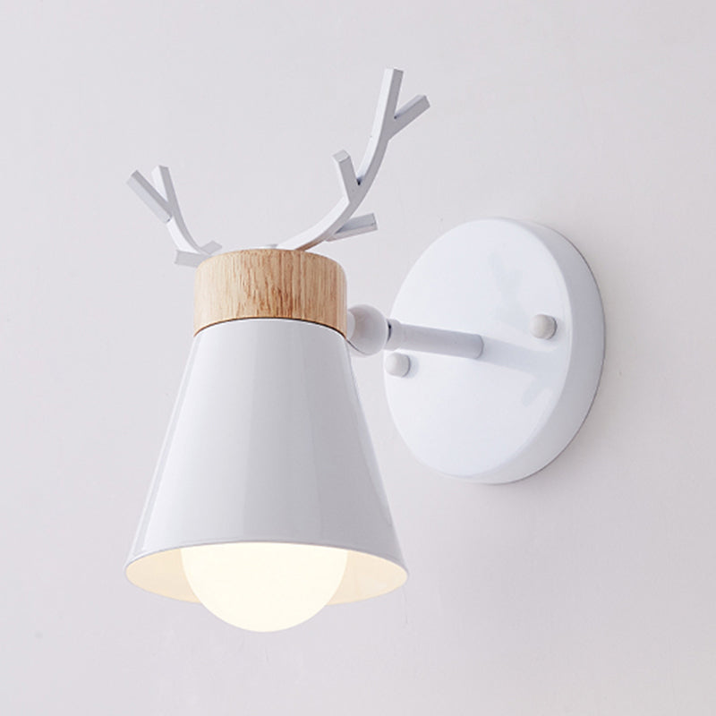 Rotating Cone Shade Sconce Lighting Nordic Metal 1-Light Kids Room Reading Light with Antler Deco White Clearhalo 'Wall Lamps & Sconces' 'Wall Lights' Lighting' 2468582