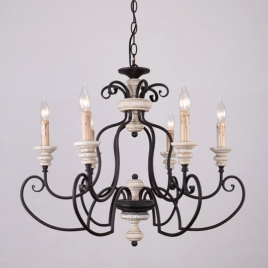 Traditional Candle-Style Hanging Lamp 6 Bulbs Metal Chandelier Light Fixture in Black Clearhalo 'Ceiling Lights' 'Chandeliers' Lighting' options 246858