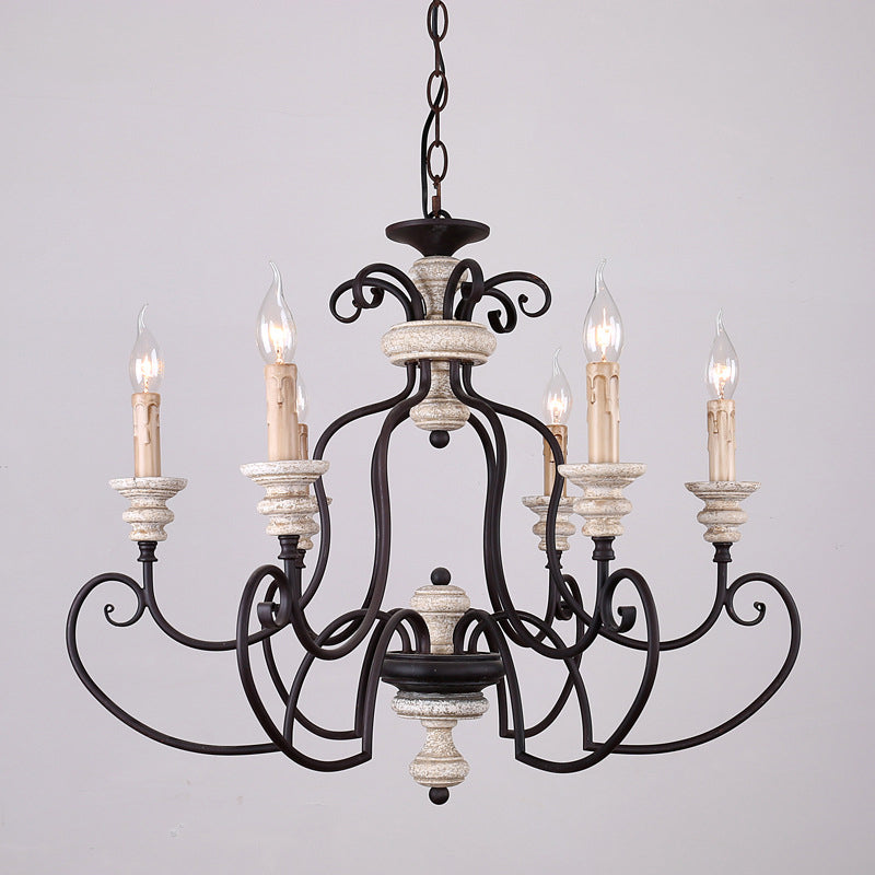 Traditional Candle-Style Hanging Lamp 6 Bulbs Metal Chandelier Light Fixture in Black Black Clearhalo 'Ceiling Lights' 'Chandeliers' Lighting' options 246858_fb982ab3-33af-43b8-a8bb-f25bdf752347