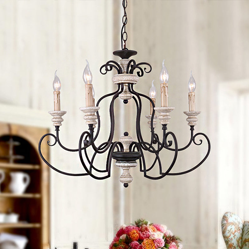 Traditional Candle-Style Hanging Lamp 6 Bulbs Metal Chandelier Light Fixture in Black Clearhalo 'Ceiling Lights' 'Chandeliers' Lighting' options 246859