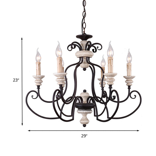 Traditional Candle-Style Hanging Lamp 6 Bulbs Metal Chandelier Light Fixture in Black Clearhalo 'Ceiling Lights' 'Chandeliers' Lighting' options 246860