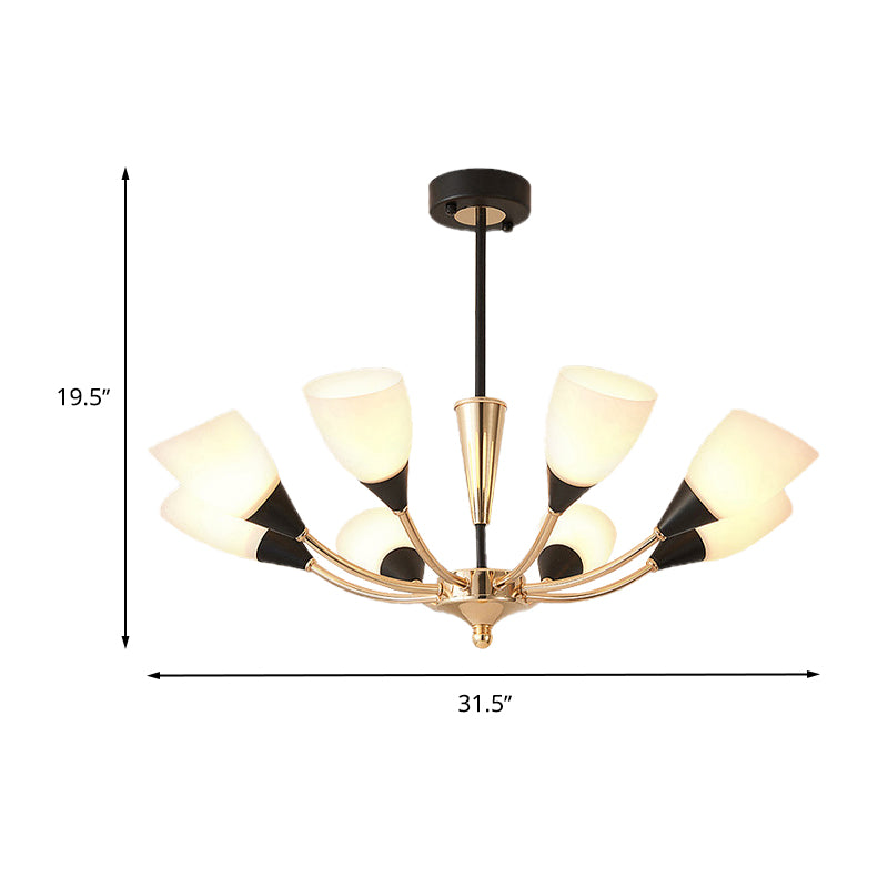 Oval Living Room Ceiling Chandelier Traditional White Glass 3/6/8 Lights Gold Hanging Fixture Clearhalo 'Ceiling Lights' 'Chandeliers' Lighting' options 246868