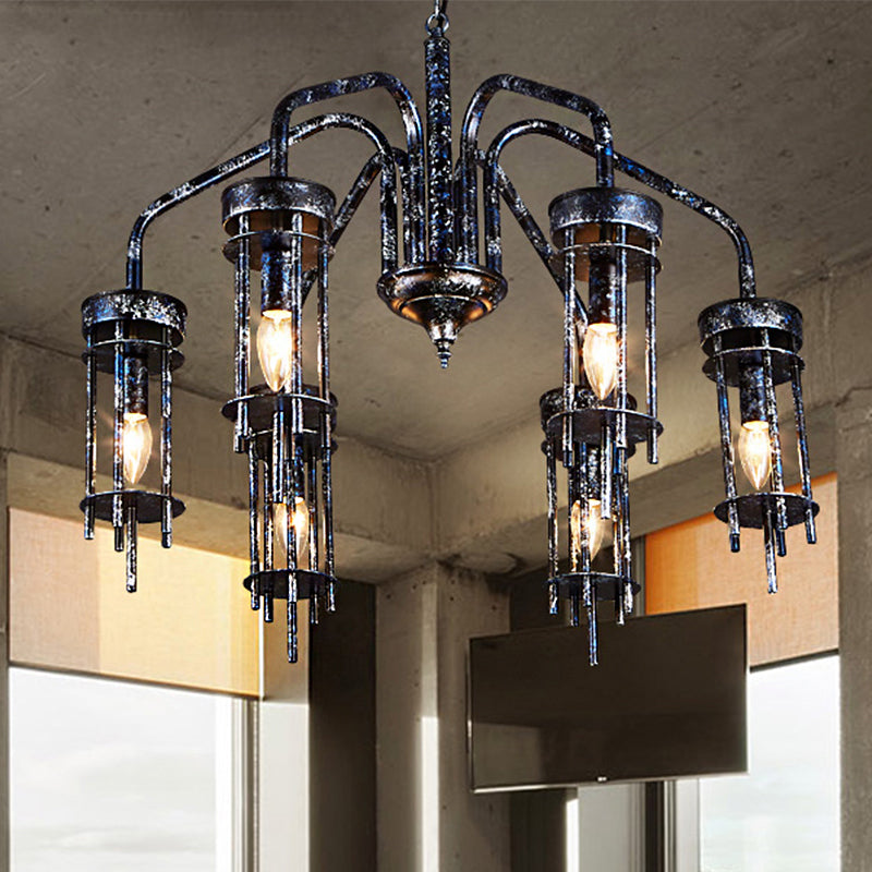 6 Lights Metal Chandelier Lamp Farmhouse Antique Black Sputnik Bedroom Down Lighting Pendant Clearhalo 'Ceiling Lights' 'Chandeliers' Lighting' options 246869