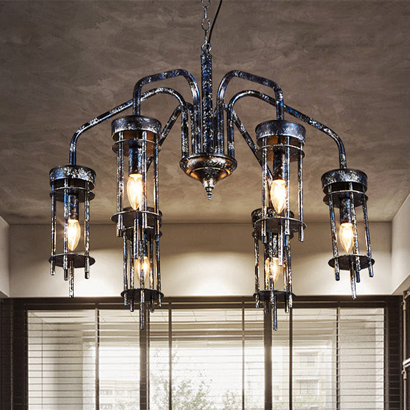 6 Lights Metal Chandelier Lamp Farmhouse Antique Black Sputnik Bedroom Down Lighting Pendant Clearhalo 'Ceiling Lights' 'Chandeliers' Lighting' options 246870