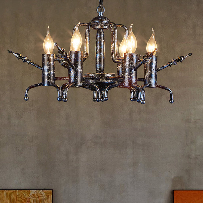 Candle Metal Ceiling Lamp Traditional 6-Head Living Room Chandelier Pendant Light in Black Clearhalo 'Ceiling Lights' 'Chandeliers' Lighting' options 246876
