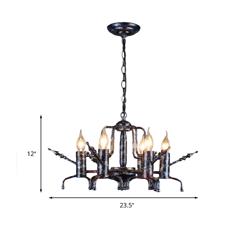 Candle Metal Ceiling Lamp Traditional 6-Head Living Room Chandelier Pendant Light in Black Clearhalo 'Ceiling Lights' 'Chandeliers' Lighting' options 246878