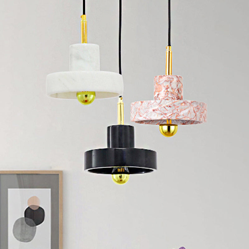 Drum Pendant Lamp Contemporary Marble 1 Light Black/White/Pink Hanging Ceiling Light Fixture for Bedroom Clearhalo 'Ceiling Lights' 'Modern Pendants' 'Modern' 'Pendant Lights' 'Pendants' Lighting' 246880