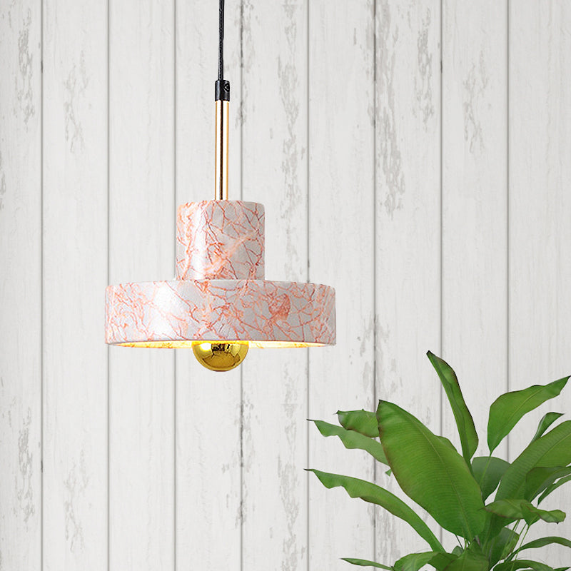 Drum Pendant Lamp Contemporary Marble 1 Light Black/White/Pink Hanging Ceiling Light Fixture for Bedroom Pink Clearhalo 'Ceiling Lights' 'Modern Pendants' 'Modern' 'Pendant Lights' 'Pendants' Lighting' 246882