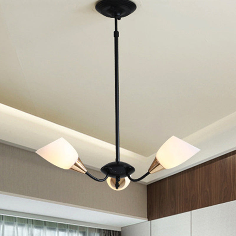 Black 3/6/8 Lights Pendant Chandelier Classic Frosted Glass Oval Shade Hanging Light with Sputnik Design 3 Black Clearhalo 'Ceiling Lights' 'Chandeliers' Lighting' options 246889_2797709e-5873-4ff5-b5b7-0216dfee1085