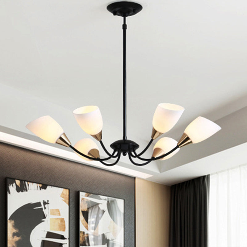 Black 3/6/8 Lights Pendant Chandelier Classic Frosted Glass Oval Shade Hanging Light with Sputnik Design Clearhalo 'Ceiling Lights' 'Chandeliers' Lighting' options 246890