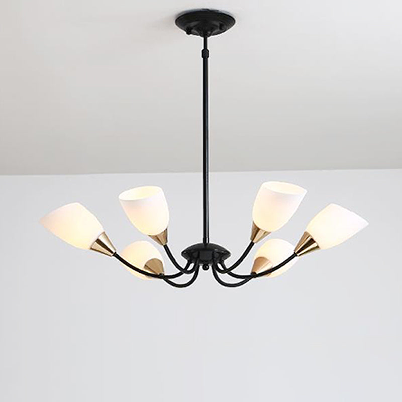 Black 3/6/8 Lights Pendant Chandelier Classic Frosted Glass Oval Shade Hanging Light with Sputnik Design Clearhalo 'Ceiling Lights' 'Chandeliers' Lighting' options 246891