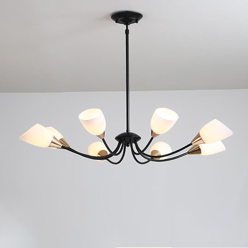 Black 3/6/8 Lights Pendant Chandelier Classic Frosted Glass Oval Shade Hanging Light with Sputnik Design Clearhalo 'Ceiling Lights' 'Chandeliers' Lighting' options 246892