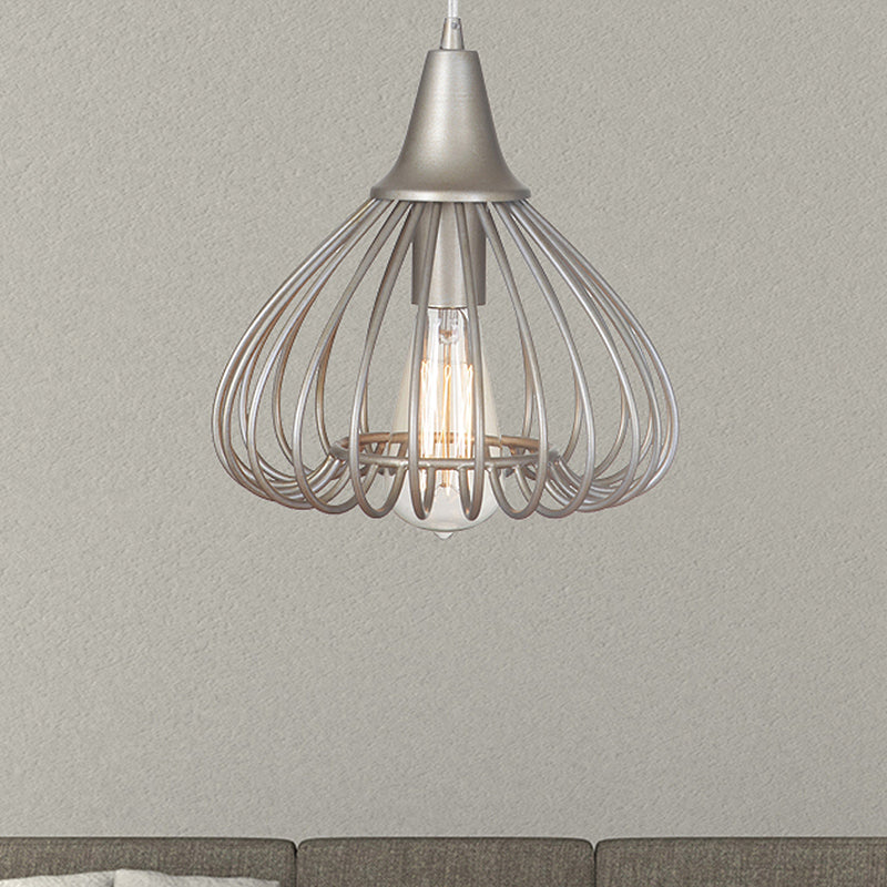 Caged Living Room Hanging Light Kit Traditional Metal 1 Light Gold Pendant Lighting Clearhalo 'Ceiling Lights' 'Pendant Lights' 'Pendants' Lighting' 246904