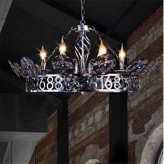 6-Light Wagon Wheel Chandelier Light Traditional Black Metal Suspension Pendant for Cafe Clearhalo 'Ceiling Lights' 'Chandeliers' Lighting' options 246907