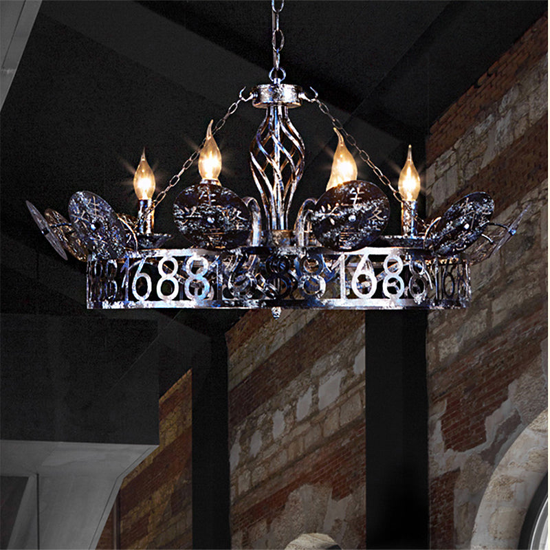 6-Light Wagon Wheel Chandelier Light Traditional Black Metal Suspension Pendant for Cafe Black Clearhalo 'Ceiling Lights' 'Chandeliers' Lighting' options 246907_d8f593fc-5c5c-48ff-a8dc-55440290f8d5