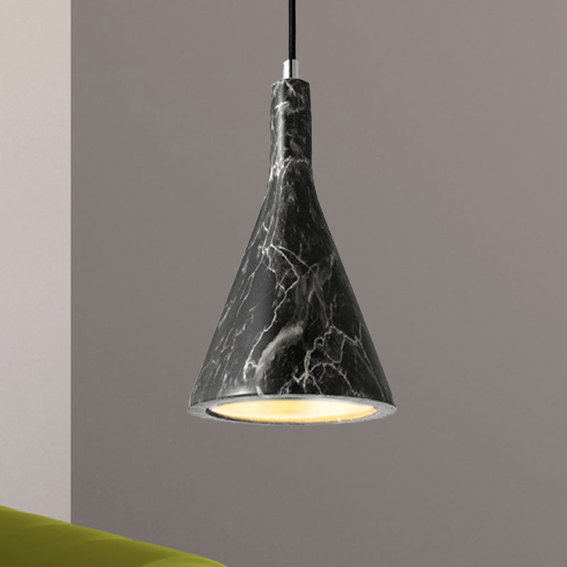 Trumpet Pendant Ceiling Light Nordic Cement 1 Light Black/White/Brown Hanging Light Black-White Clearhalo 'Ceiling Lights' 'Modern Pendants' 'Modern' 'Pendant Lights' 'Pendants' Lighting' 246919