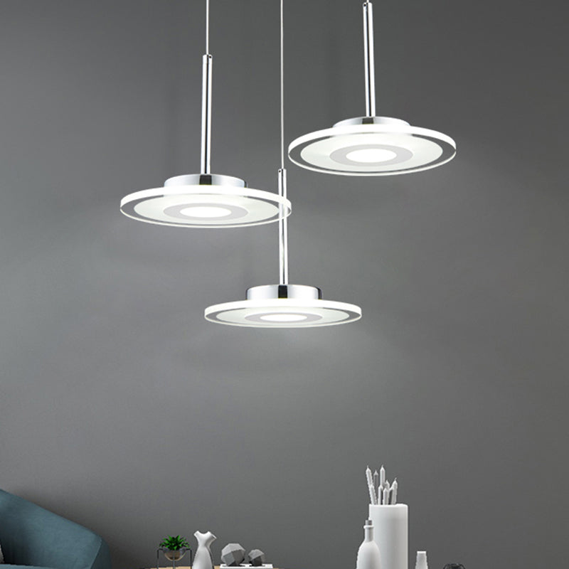 Modern Circular Acrylic Pendant LED Hanging Ceiling Light in Warm/White/Natural Light with Round/Linear Canopy White Round Clearhalo 'Ceiling Lights' 'Modern Pendants' 'Modern' 'Pendant Lights' 'Pendants' Lighting' 246944