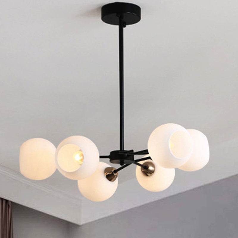 Black Globe Shade Chandelier Lamp Traditional White Glass 6/12/18 Lights Living Room Hanging Light with Sputnik Design Clearhalo 'Ceiling Lights' 'Chandeliers' Lighting' options 246954