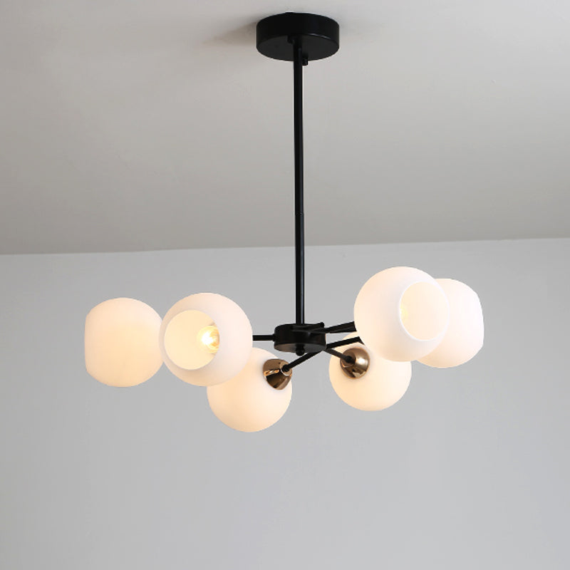 Black Globe Shade Chandelier Lamp Traditional White Glass 6/12/18 Lights Living Room Hanging Light with Sputnik Design Clearhalo 'Ceiling Lights' 'Chandeliers' Lighting' options 246955