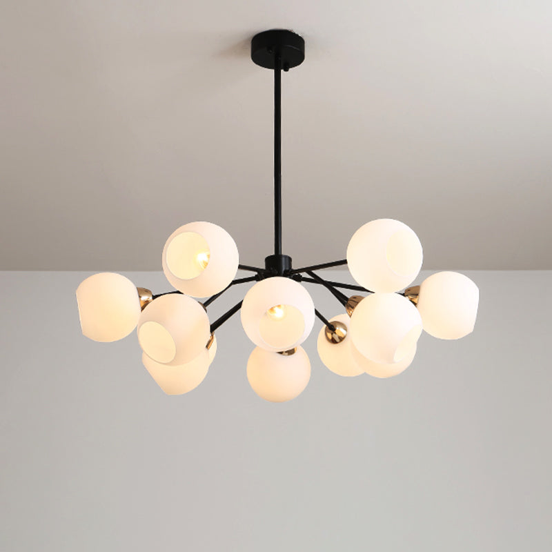 Black Globe Shade Chandelier Lamp Traditional White Glass 6/12/18 Lights Living Room Hanging Light with Sputnik Design Clearhalo 'Ceiling Lights' 'Chandeliers' Lighting' options 246956