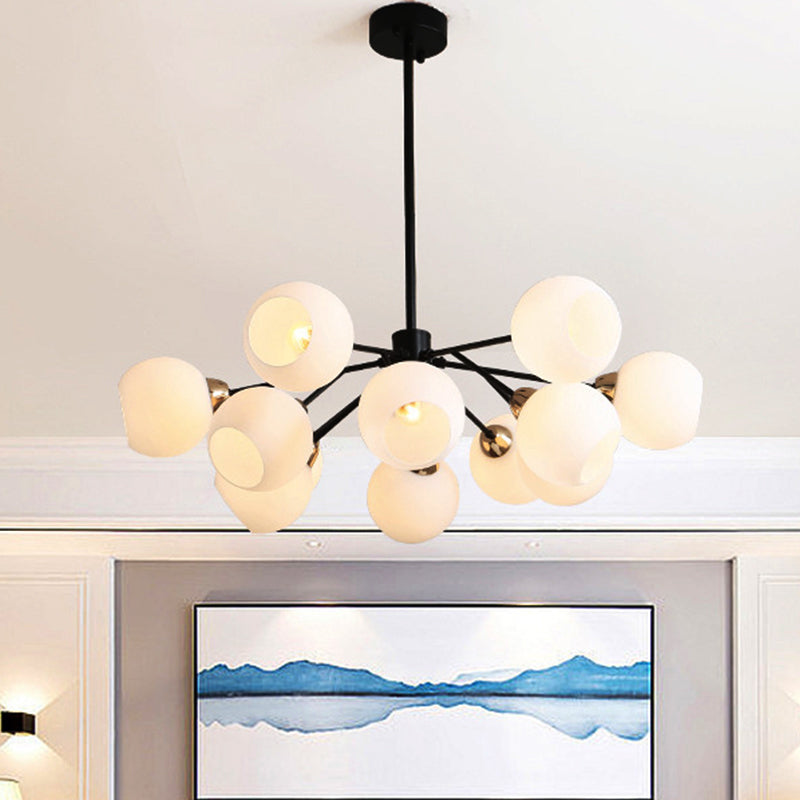 Black Globe Shade Chandelier Lamp Traditional White Glass 6/12/18 Lights Living Room Hanging Light with Sputnik Design Clearhalo 'Ceiling Lights' 'Chandeliers' Lighting' options 246957