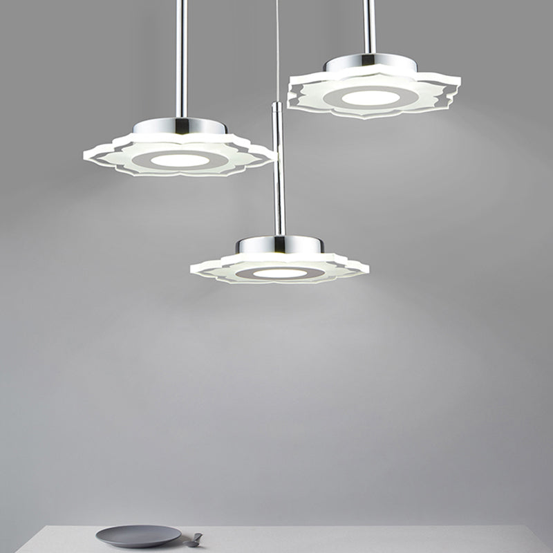 Modernism Flower Cluster Pendant Acrylic 3-Head LED Dinging Room Lamp in Warm/White/Natural Light with Linear/Round Canopy White Round Clearhalo 'Ceiling Lights' 'Modern Pendants' 'Modern' 'Pendant Lights' 'Pendants' Lighting' 246962