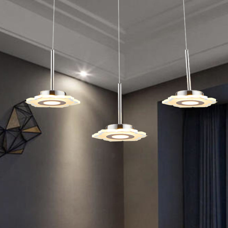 Modernism Flower Cluster Pendant Acrylic 3-Head LED Dinging Room Lamp in Warm/White/Natural Light with Linear/Round Canopy Clearhalo 'Ceiling Lights' 'Modern Pendants' 'Modern' 'Pendant Lights' 'Pendants' Lighting' 246964