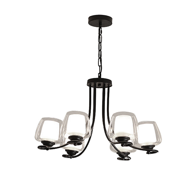 3/6 Bulbs Ceiling Lamp Sputnik Double-Layered Glass Traditional Dining Room Chandelier in Black Clearhalo 'Ceiling Lights' 'Chandeliers' Lighting' options 246988