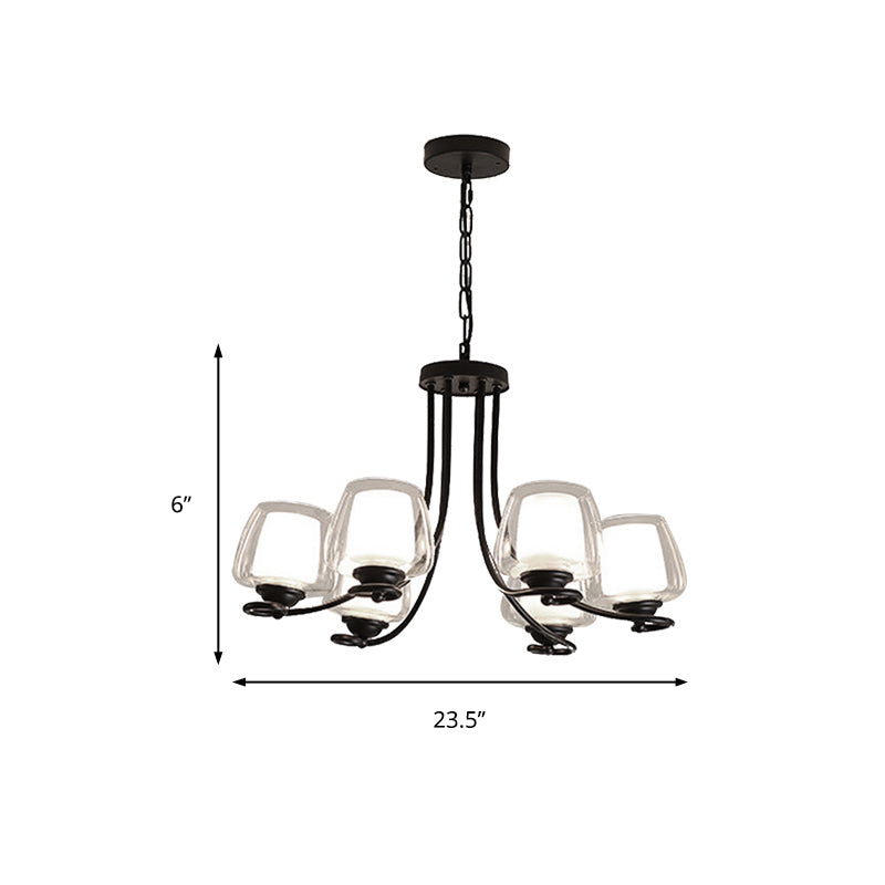 3/6 Bulbs Ceiling Lamp Sputnik Double-Layered Glass Traditional Dining Room Chandelier in Black Clearhalo 'Ceiling Lights' 'Chandeliers' Lighting' options 246989