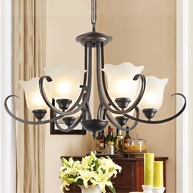 3/6/8 Lights Flared Chandelier Traditional Pewter Frosted Glass Pendant Light Fixture for Living Room 6 Black Clearhalo 'Ceiling Lights' 'Chandeliers' Lighting' options 247009_aa1d8d25-591b-4a28-b88a-34212f9eb9a4